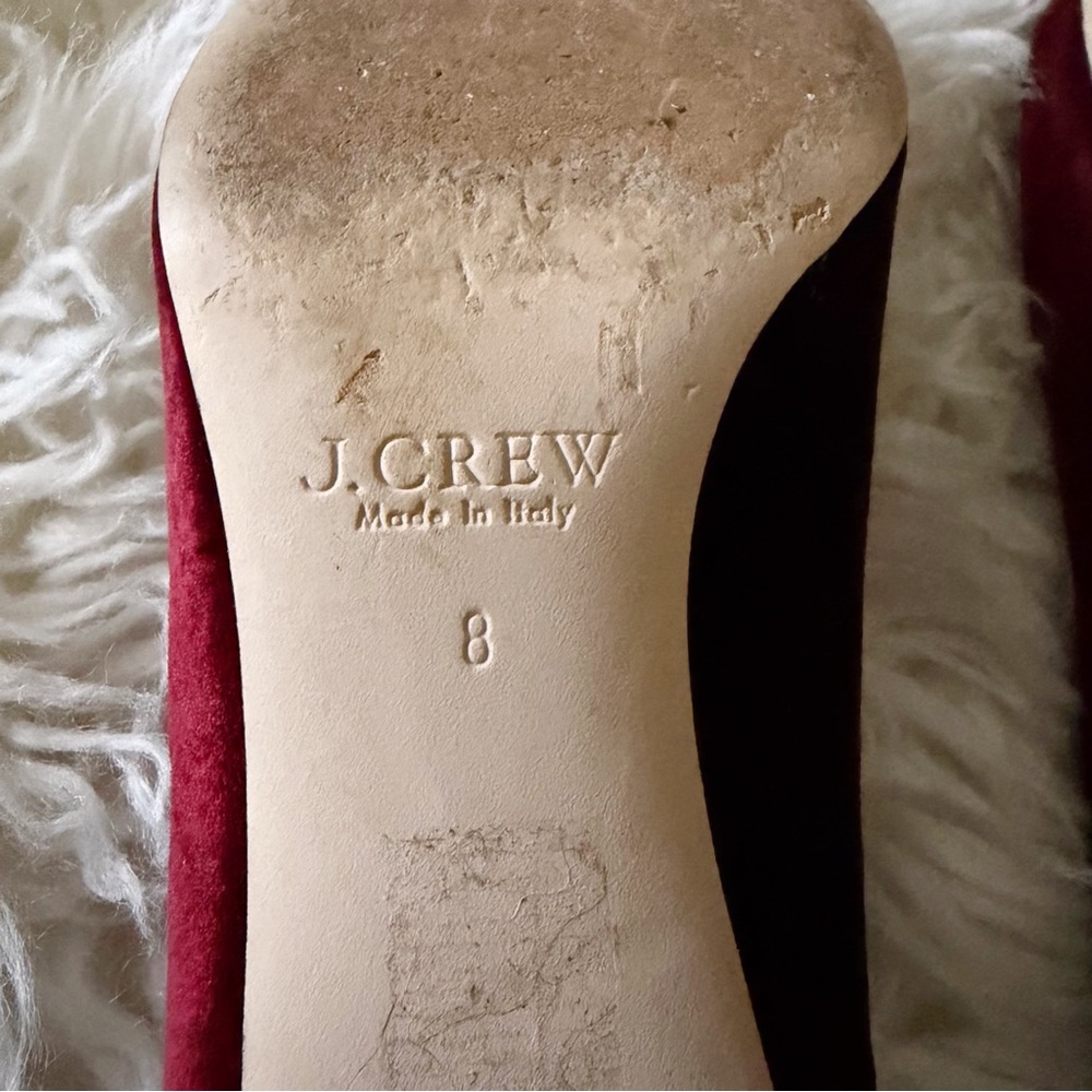 J. Crew | Avery Block Heel Pumps Velvet Pointed Toe Burgundy Red Holiday Size 8 - Picture 9 of 9